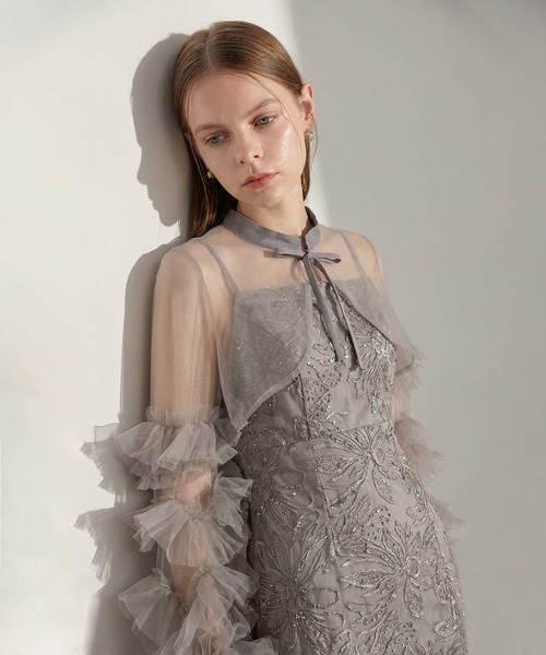 Leja(レジャ)の「【LEJA】フリルチュールスリーブリボンIラインワンピースドレス2点セット 美脚効果結婚式 パーティードレス 成人式 二次会 同窓会 お呼ばれ オケージョン 20代 30代(ドレス・レディース・ブラック/グレー/ブルー・MEDIUM/SMALL)」の20枚目の写真