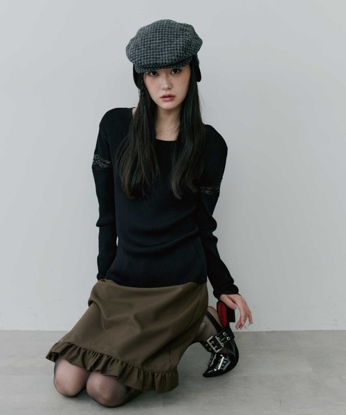 thinkto フロントポケットフリルスカート ブラウン 〜 cheese thinkto