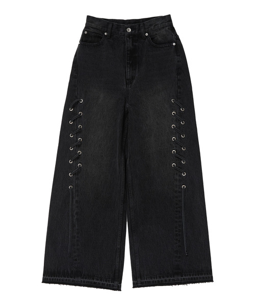 CONVERSE TOKYO（コンバーストウキョウ）の「【HL】LACE-UP WIDE DENIM PANTS WASHED (SET-UP)（デニムパンツ・レディース・ボルドー/グレー・SMALL/MEDIUM）」の2枚目の写真