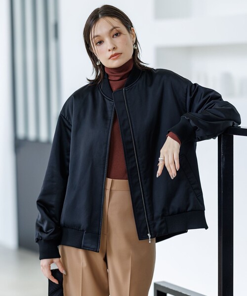 お値下げ　ICB マットサテン ミドル丈４　MA-1 トープ 洗える】 マットサテン MA-1ブルゾン / ICB | ファッション通販 【公式