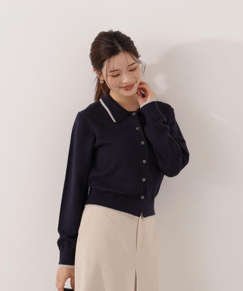 PROPORTION BODY DRESSING(プロポーションボディドレッシング)の「<ウォッシャブル>ポロレイヤード風ニット / 1215274004(カーディガン/ボレロ・レディース・グレー系その他/ベージュ/ネイビー・FREE)」の2枚目の写真