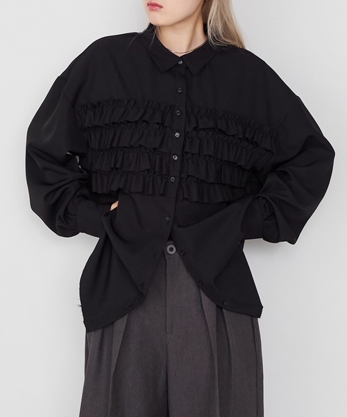forksy.(フォルクシー)の「【forksy.】ビスチェ風デザインフリルオーバーサイズネルシャツ(シャツ/ブラウス・レディース・ブラック/ブラウン系/ベージュ/ブラック系/ダークブラウン・FREE)」の15枚目の写真