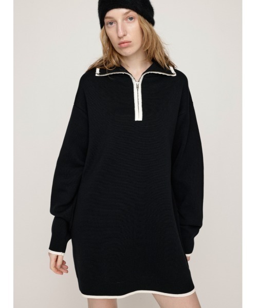 SLY(スライ)の「HALF ZIP HN KNIT S/OP ハーフジップ ハイネック ニット ショートワンピース 秋服 冬服(ワンピース・レディース・グレー/アイボリー/ブラック・FREE)」の2枚目の写真