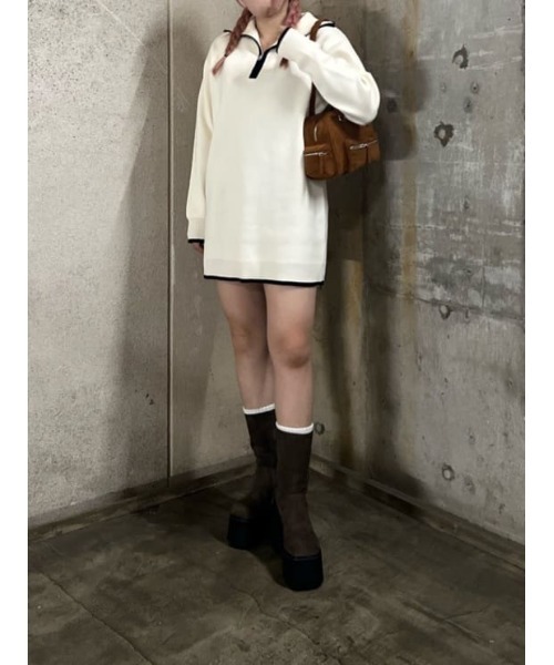 SLY(スライ)の「HALF ZIP HN KNIT S/OP ハーフジップ ハイネック ニット ショートワンピース 秋服 冬服(ワンピース・レディース・グレー/アイボリー/ブラック・FREE)」の20枚目の写真