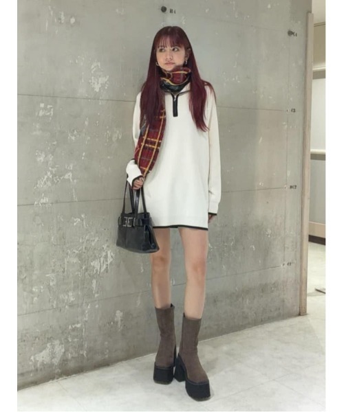 SLY(スライ)の「HALF ZIP HN KNIT S/OP ハーフジップ ハイネック ニット ショートワンピース 秋服 冬服(ワンピース・レディース・グレー/アイボリー/ブラック・FREE)」の22枚目の写真
