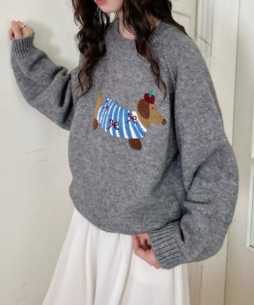 セール】【Good Riddance】ラグランスリーブ クルーネック 犬モチーフ