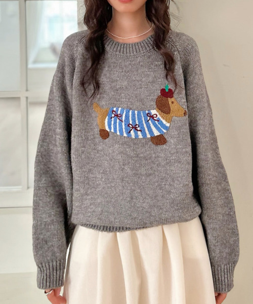 セール】【Good Riddance】ラグランスリーブ クルーネック 犬モチーフ