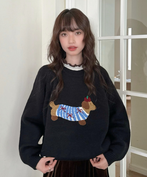 セール】【Good Riddance】ラグランスリーブ クルーネック 犬モチーフ