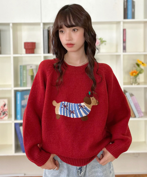 Good Riddance(グッドリダンス)の「【Good Riddance】ラグランスリーブ クルーネック 犬モチーフ ニット(ニット/セーター・レディース・グレー/レッド/ブラック・FREE)」の8枚目の写真
