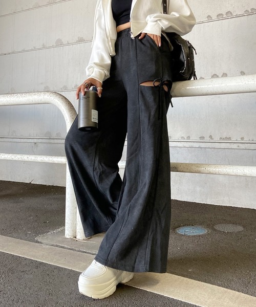 non-hedge（ノンヘッジ）の「サイドスリットリボンワイドパンツ（スウェットパンツ）」｜チャコールグレー