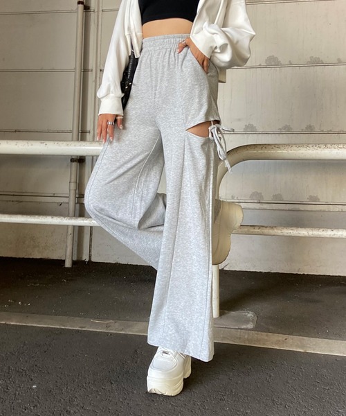 non-hedge(ノンヘッジ)の「サイドスリットリボンワイドパンツ(スウェットパンツ・レディース・ブラック/グレー/チャコールグレー・FREE)」の11枚目の写真