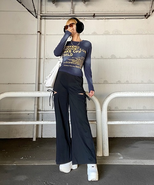 non-hedge(ノンヘッジ)の「サイドスリットリボンワイドパンツ(スウェットパンツ・レディース・ブラック/グレー/チャコールグレー・FREE)」の20枚目の写真