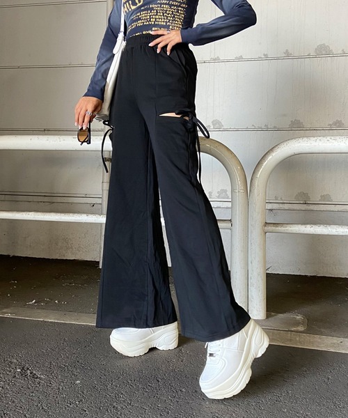 non-hedge(ノンヘッジ)の「サイドスリットリボンワイドパンツ(スウェットパンツ・レディース・ブラック/グレー/チャコールグレー・FREE)」の18枚目の写真