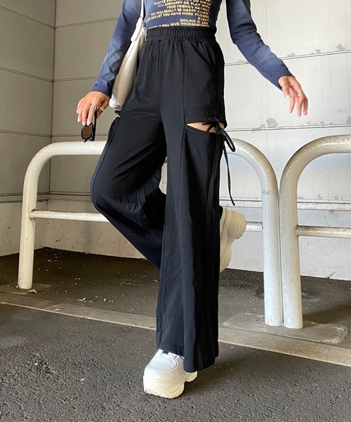 non-hedge(ノンヘッジ)の「サイドスリットリボンワイドパンツ(スウェットパンツ・レディース・ブラック/グレー/チャコールグレー・FREE)」の22枚目の写真