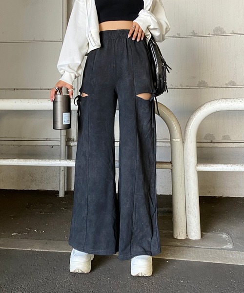 non-hedge(ノンヘッジ)の「サイドスリットリボンワイドパンツ(スウェットパンツ・レディース・ブラック/グレー/チャコールグレー・FREE)」の10枚目の写真