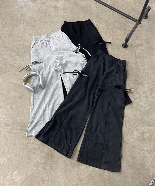 non-hedge(ノンヘッジ)の「サイドスリットリボンワイドパンツ(スウェットパンツ・レディース・ブラック/グレー/チャコールグレー・FREE)」の21枚目の写真