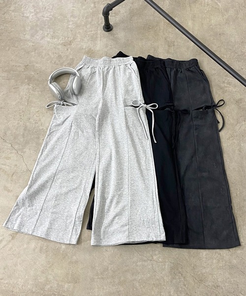 non-hedge(ノンヘッジ)の「サイドスリットリボンワイドパンツ(スウェットパンツ・レディース・ブラック/グレー/チャコールグレー・FREE)」の19枚目の写真