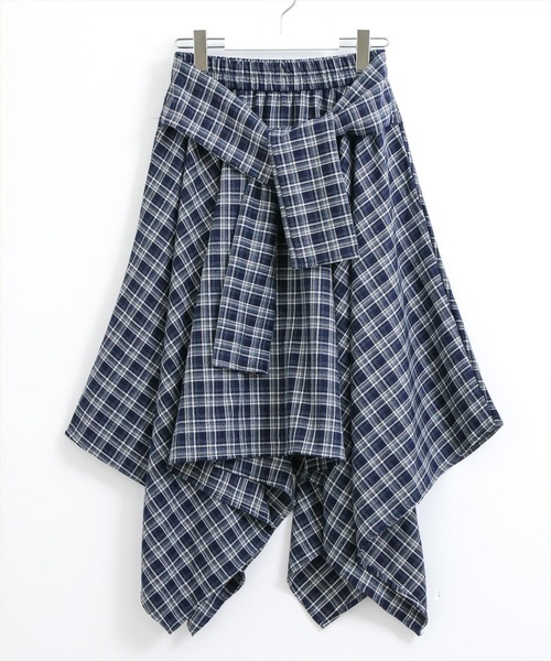 STAY MOTION（ステイモーション）の「【WEB限定】アシンメトリーフリルチェック柄ロングスカート［韓国ファッション ガーリー］（スカート・レディース・ネイビー/ブラック・F）」の11枚目の写真