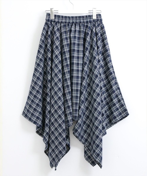 STAY MOTION（ステイモーション）の「【WEB限定】アシンメトリーフリルチェック柄ロングスカート［韓国ファッション ガーリー］（スカート・レディース・ネイビー/ブラック・F）」の12枚目の写真