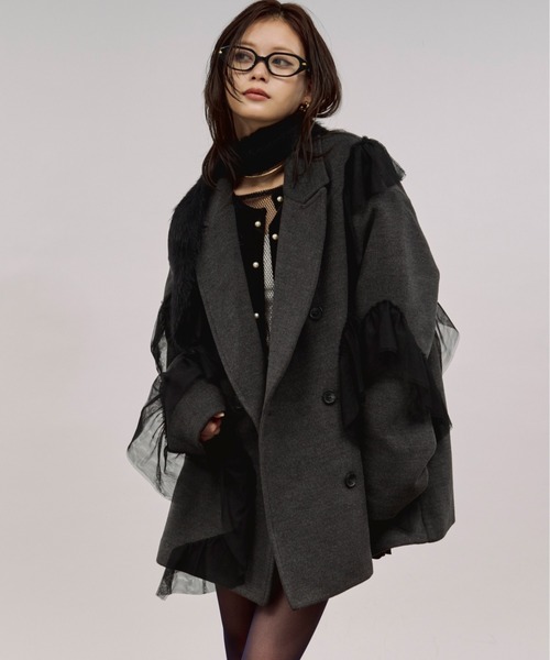 Ezick nuance tulle coat ニュアンスチュールミドルコート nuance tulle coat ニュアンスチュールミドルコート（チェスターコート