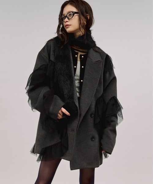 nuance tulle coat ニュアンスチュールミドルコート（チェスターコート