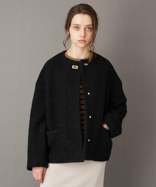 DRESSTERIOR（ドレステリア）の「【CLASSY.12月号掲載】ループヤーンショートジャケット（ノーカラーコート・レディース・ブラック/ライトベージュ・34/36/38）」の8枚目の写真