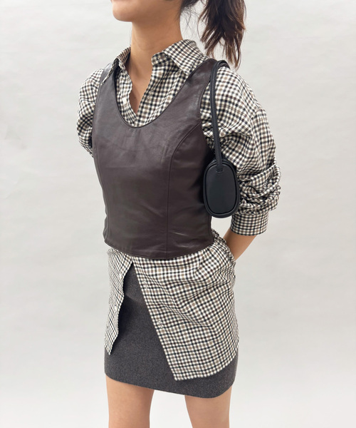 EDIT. FOR LULU（エディットフォールル）の「ラムレザーベスト（シャツ/ブラウス・レディース・ブラウン・FREE）」の10枚目の写真