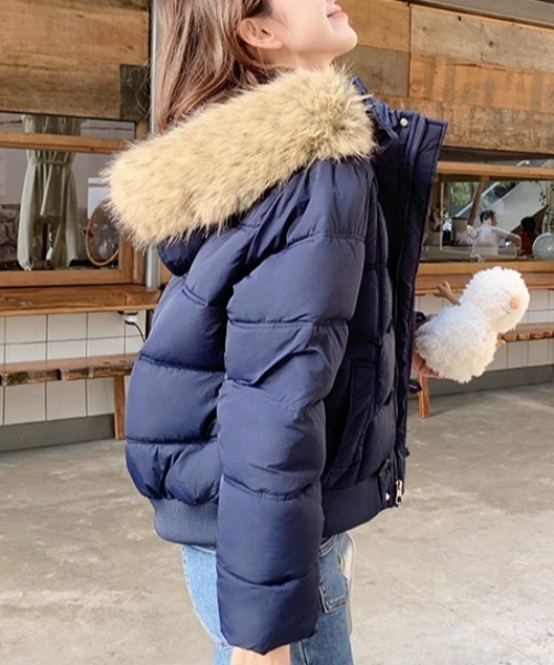 ショート丈ファーフーディ中綿ブルゾン