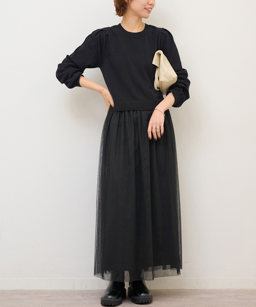 JOURNAL STANDARD relume(ジャーナルスタンダード レリューム)の「《WEB限定追加 / 新色》ウォッシャブルチュールドッキングロングスリーブ(ワンピース・レディース・ブラック・FREE)」の12枚目の写真