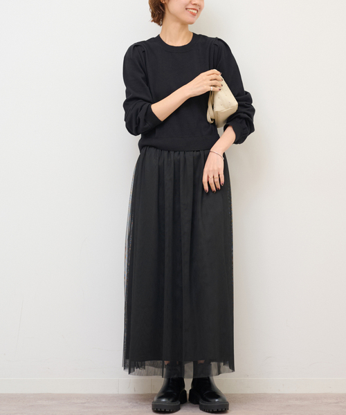 JOURNAL STANDARD relume(ジャーナルスタンダード レリューム)の「《WEB限定追加 / 新色》ウォッシャブルチュールドッキングロングスリーブ(ワンピース・レディース・ブラック・FREE)」の13枚目の写真