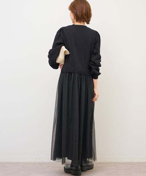 JOURNAL STANDARD relume(ジャーナルスタンダード レリューム)の「《WEB限定追加 / 新色》ウォッシャブルチュールドッキングロングスリーブ(ワンピース・レディース・ブラック・FREE)」の6枚目の写真