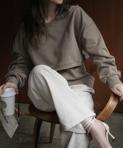 WILLFULLY（ウィルフリー）の「asymmetry 2 piece layered sweat（スウェット・レディース・グレー/ブラック/ブラウン系その他・FREE）」の7枚目の写真