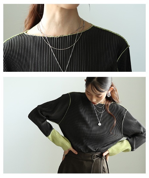 Sawa a la mode(サワアラモード)の「バイカラースリーブプリーツトップス(Tシャツ/カットソー・レディース・グレー/チャコールグレー・FREE)」の14枚目の写真