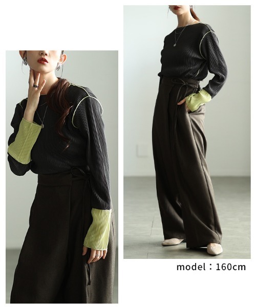 Sawa a la mode(サワアラモード)の「バイカラースリーブプリーツトップス(Tシャツ/カットソー・レディース・グレー/チャコールグレー・FREE)」の19枚目の写真