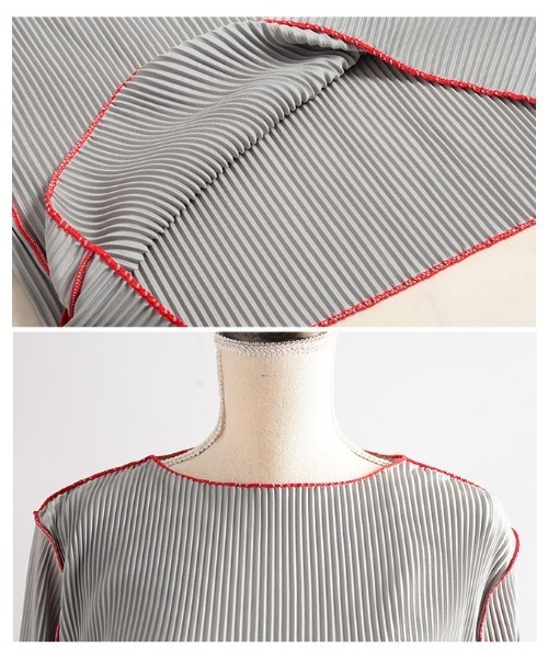 Sawa a la mode(サワアラモード)の「バイカラースリーブプリーツトップス(Tシャツ/カットソー・レディース・グレー/チャコールグレー・FREE)」の8枚目の写真
