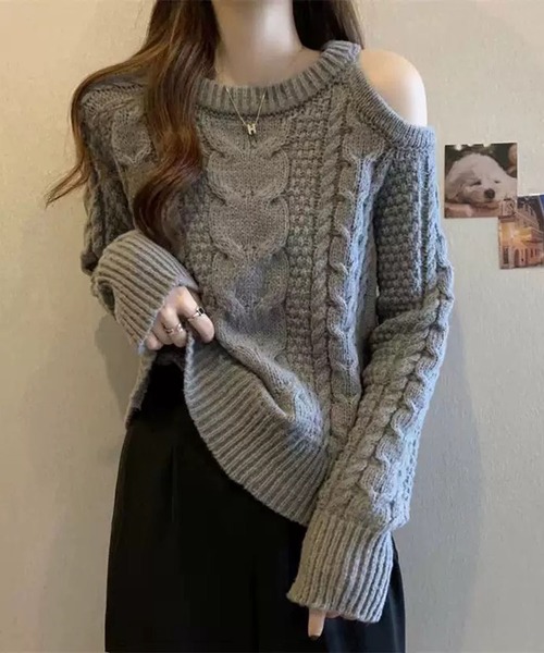 WESTSEA(ウエストシー)の「肩あき ケーブルニット(ニット/セーター・レディース・グレー/オフホワイト/ブラック・FREE)」の17枚目の写真