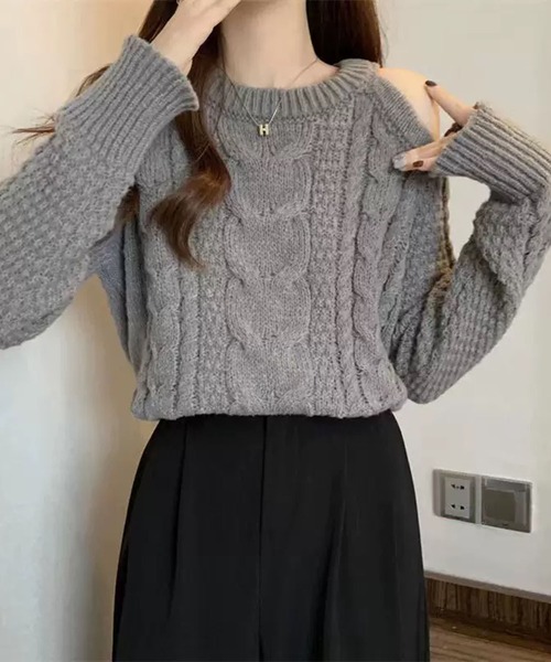 WESTSEA(ウエストシー)の「肩あき ケーブルニット(ニット/セーター・レディース・グレー/オフホワイト/ブラック・FREE)」の19枚目の写真