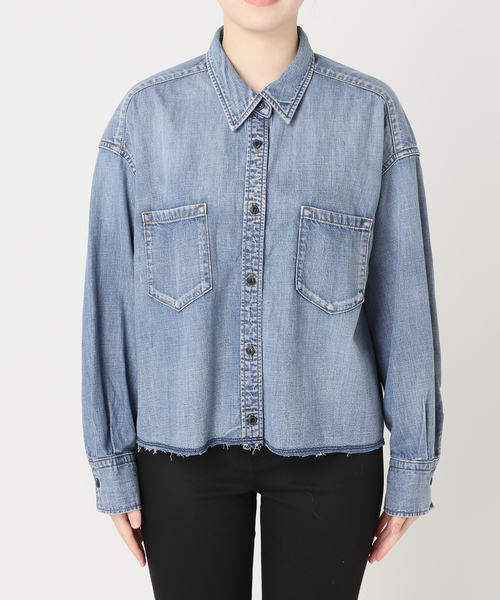 JOURNAL STANDARD（ジャーナルスタンダード）の「《追加4》ライトオンスデニムクロップドシャツ（シャツ/ブラウス・レディース・ブラック系その他/キャメル/ブルー系その他・FREE）」の5枚目の写真