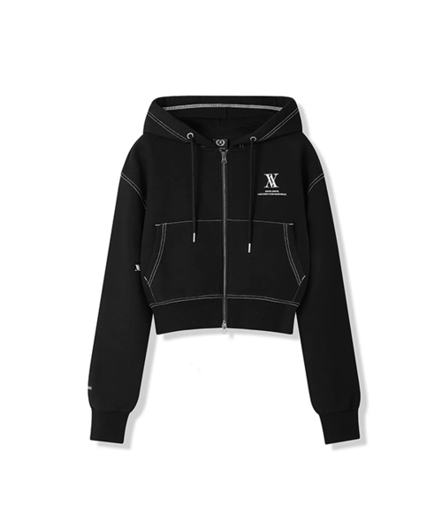 AV LOGO CROP HOOD ZIP-UP BLACK STITCH