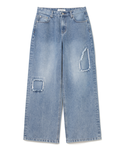 MILLO WOMEN（ミロウーマン）の「カットアウトパッチワイドジーンズ [ミッドブルー]（デニムパンツ・レディース・その他・SMALL/MEDIUM）」の2枚目の写真