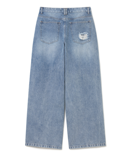 MILLO WOMEN（ミロウーマン）の「カットアウトパッチワイドジーンズ [ミッドブルー]（デニムパンツ・レディース・その他・SMALL/MEDIUM）」の3枚目の写真