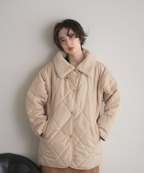 &. NOSTALGIA（アンドドットノスタルジア）の「ファー襟キルトジャケット（その他アウター・レディース・ブラック/アイボリー/ベージュ・M）」の7枚目の写真