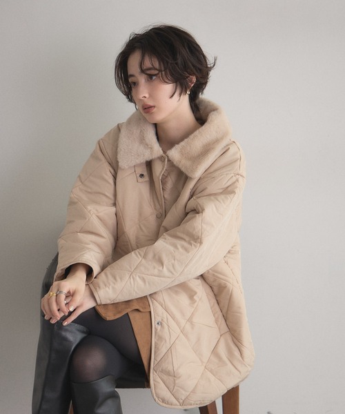 &. NOSTALGIA（アンドドットノスタルジア）の「ファー襟キルトジャケット（その他アウター・レディース・ブラック/アイボリー/ベージュ・M）」の10枚目の写真