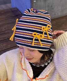 CIAOPANIC TYPY（チャオパニックティピー）の「★【HELLO.SANFRANCISCO/ハローサンフランシスコ】リボン付マルチボーダービーニー帽（ハット）」