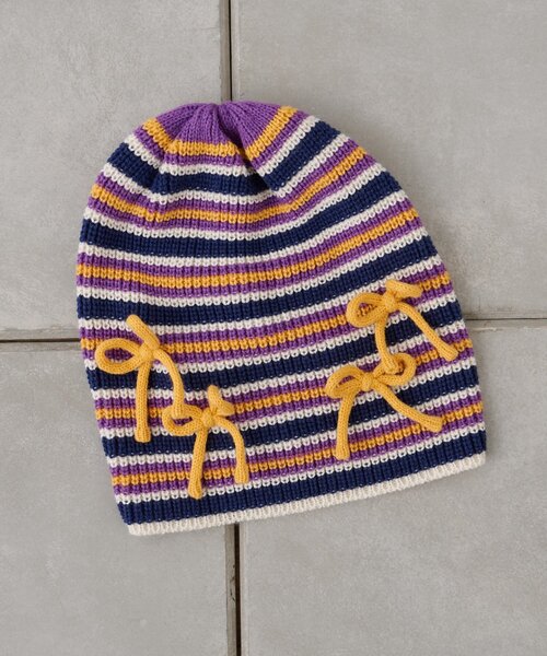 HELLO.SANFRANCISCO（ハローサンフランシスコ）の「★【HELLO.SANFRANCISCO/ハローサンフランシスコ】リボン付マルチボーダービーニー帽（ハット・レディース・ブルー/ピンク/イエロー・ONE SIZE）」の9枚目の写真