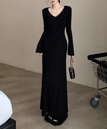 リブニットロングワンピース