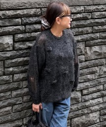 H.A.K（ハク）の「モヘアウールランダム針抜き編みリボンニット（ニット/セーター）」