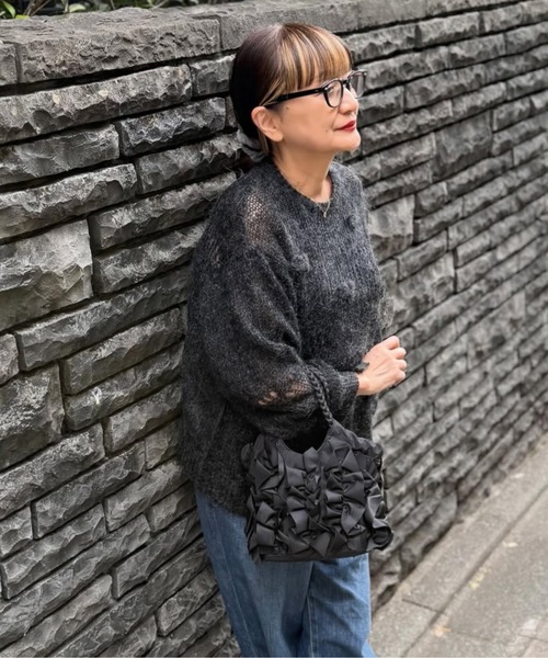 H.A.K（ハク）の「モヘアウールランダム針抜き編みリボンニット（ニット/セーター・レディース・ベージュ/パープル/チャコール・FREE）」の7枚目の写真