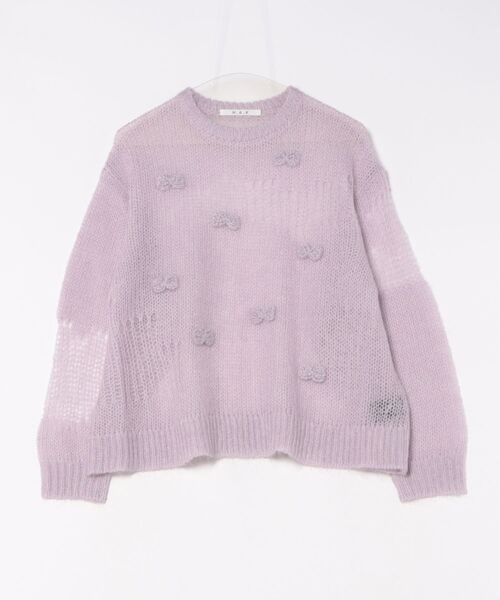 H.A.K（ハク）の「モヘアウールランダム針抜き編みリボンニット（ニット/セーター・レディース・ベージュ/パープル/チャコール・FREE）」の8枚目の写真