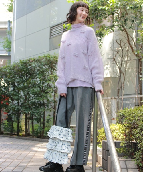 H.A.K（ハク）の「モヘアウールランダム針抜き編みリボンニット（ニット/セーター・レディース・ベージュ/パープル/チャコール・FREE）」の10枚目の写真